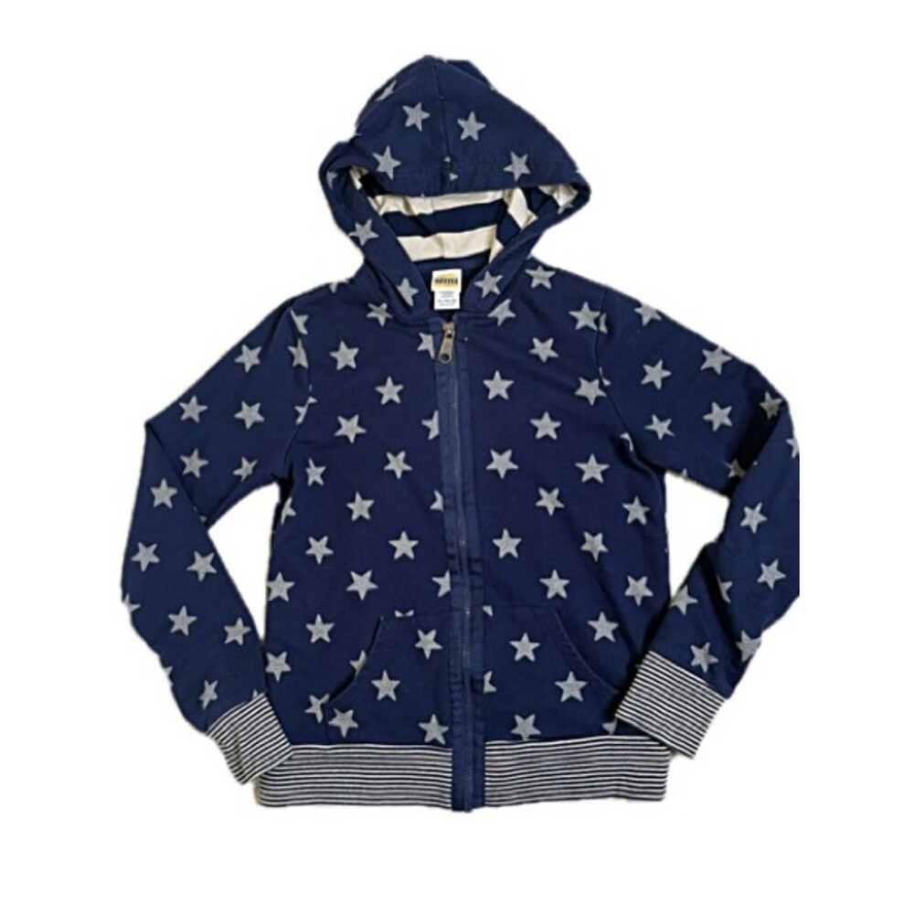 Harajuku Mini Star Print Zip Hoodie Kids Girls Size Small Striped Mix Navy Grey